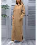 Hoodies Dress for Women Fashion  2024 Hem Lace-up Midi Robe Hooded Long Vestidos Winter Warm Casual Loose Sweatshirt Dress
