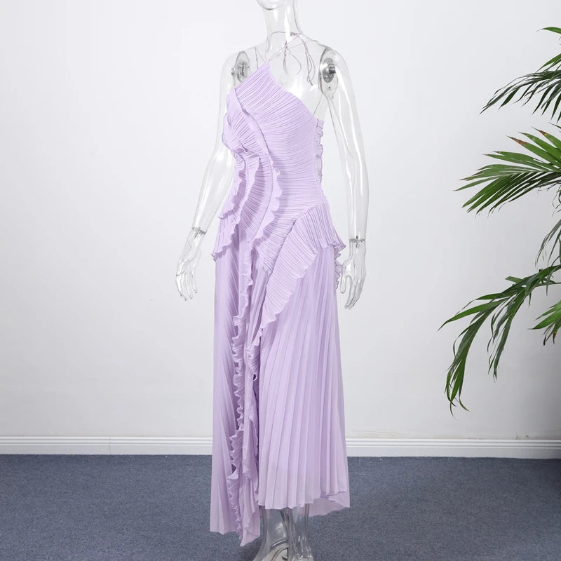 Gown Neck Strap Irregular Long Dress For Women Ruffle Sleeveless High Waist Backless Dresses 2025 New Summer Elegant Party Y2k