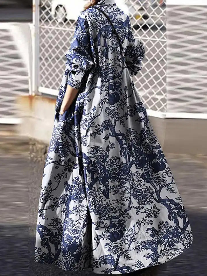 2024 Autumn Maxi Sundress ZANZEA Vintage Long Shirt Dress Women Floral Printed Cotton Long Sleeve Vestidos Female Holiday Robe