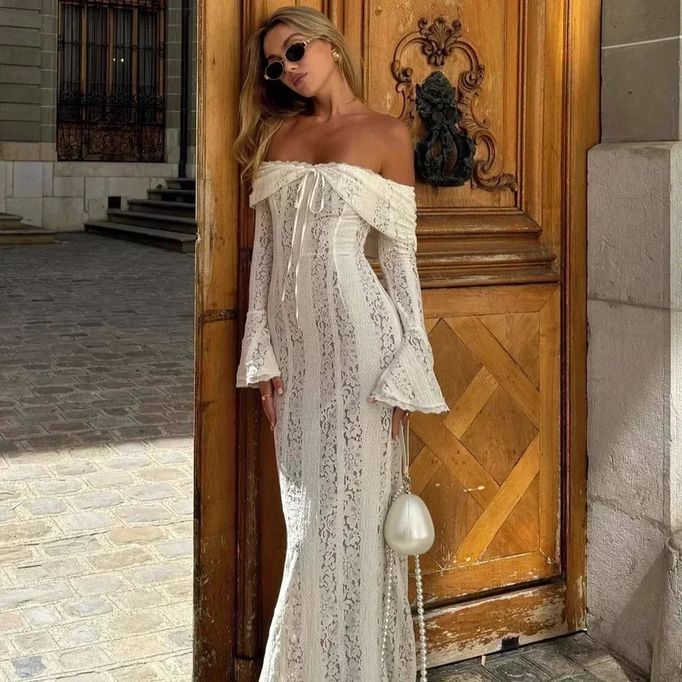 Suninheart White Evening Dresses for Events Red Long Sleeve Lace Elegant Party Dresses 2025 Women Luxury Wedding Prom Dress Gown