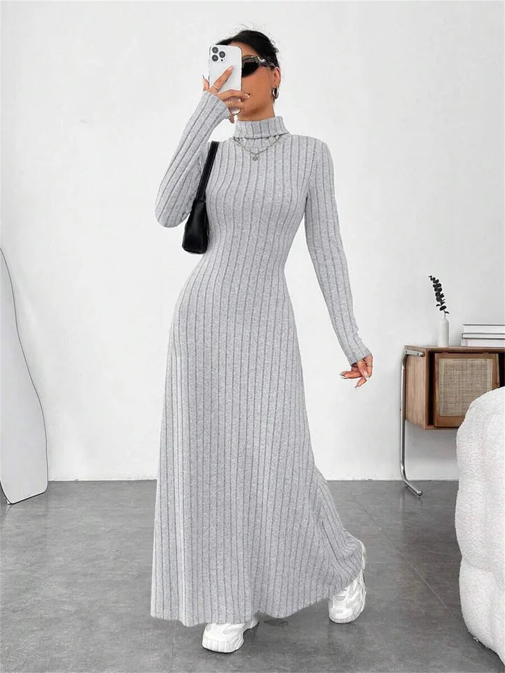 Knitted Elegant Long Sleeve Dress Women 2025 Autumn Winter Vintage Dresses Turtleneck Fashion Solid Vestidos Casual Street Y2K