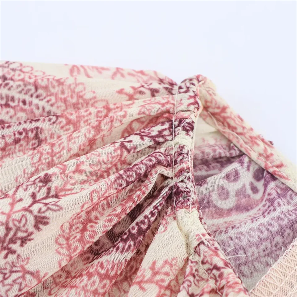 BM&MD&ZA2025Temperament Layered Decorative Printing Loose Long Sleeve V-Neck Dress Summer New Arrival Women's Clothing