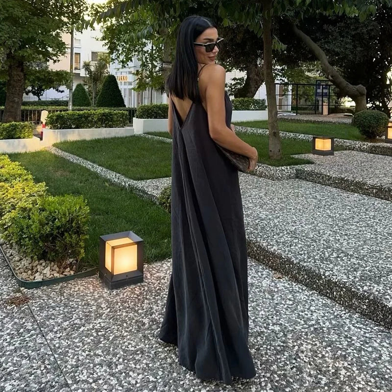 MUJER Black Slip Long Dresses for Women Red Draped Summer Dress Woman 2025 Sexy Backless Maxi Dress Women Summer Beach Dresses