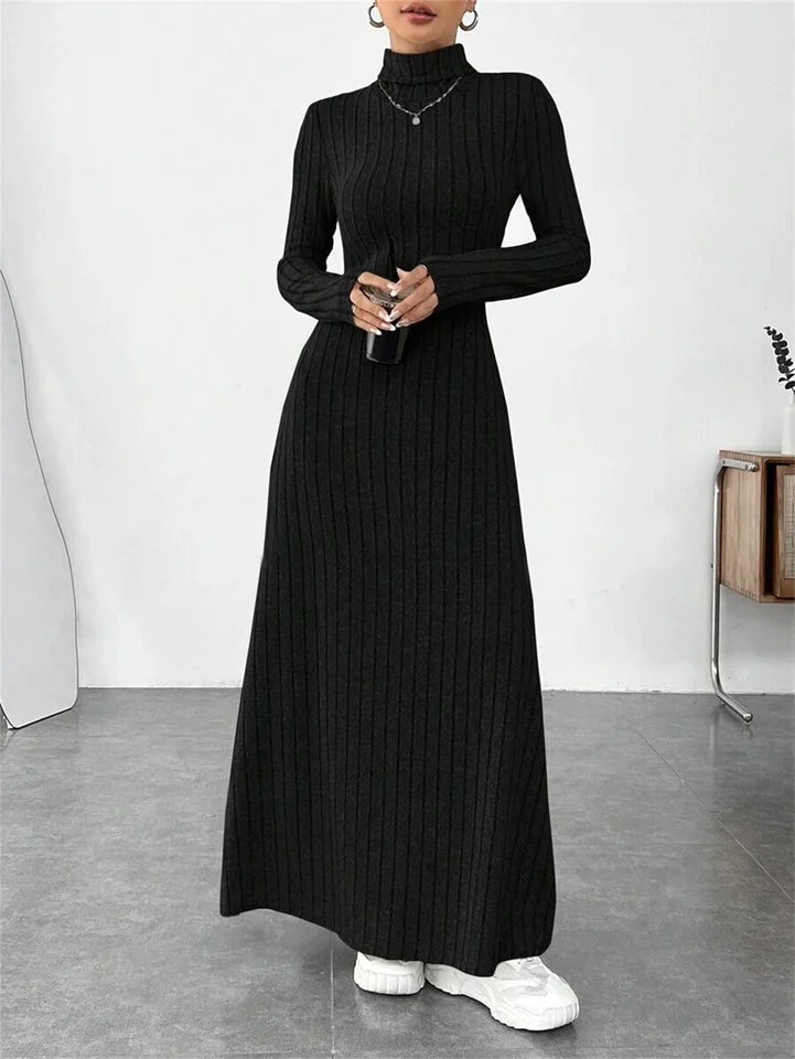 Knitted Elegant Long Sleeve Dress Women 2025 Autumn Winter Vintage Dresses Turtleneck Fashion Solid Vestidos Casual Street Y2K