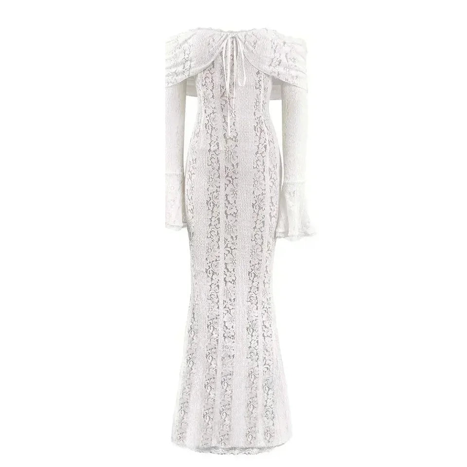 Suninheart White Evening Dresses for Events Red Long Sleeve Lace Elegant Party Dresses 2025 Women Luxury Wedding Prom Dress Gown