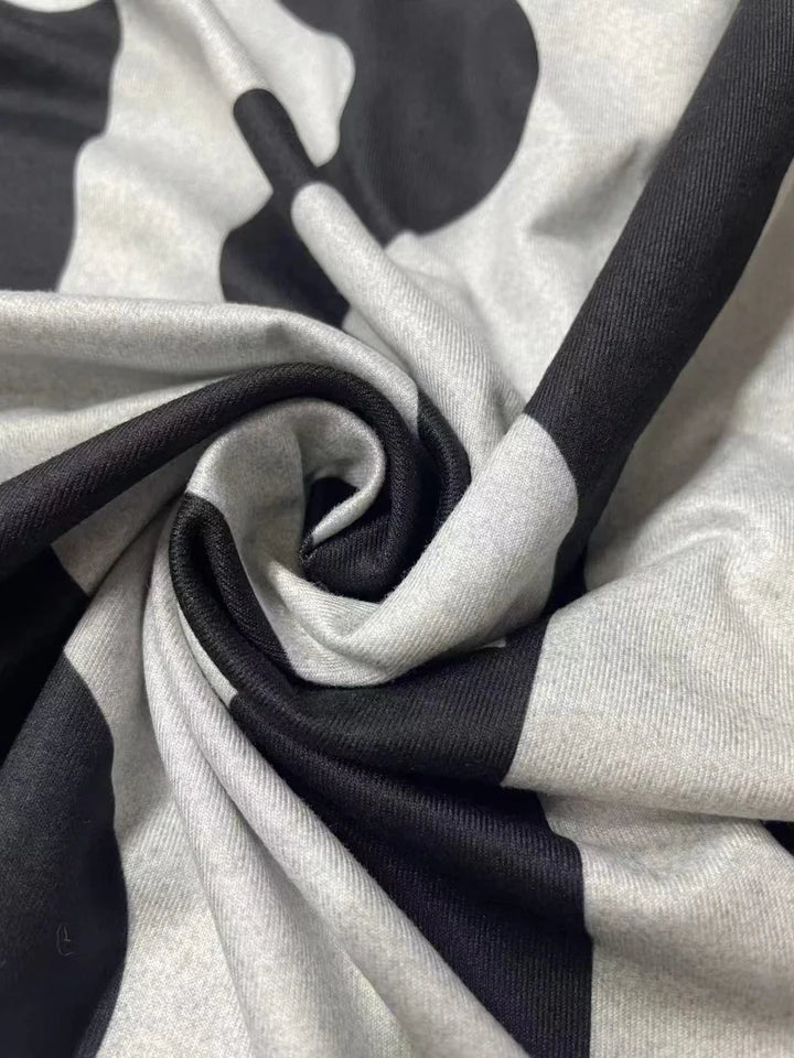 Spring and Autumn New Women's Black and Gray Wave Stripe Fashion Print Dress European and American Style Slim Elegant Long Sleeve Dress