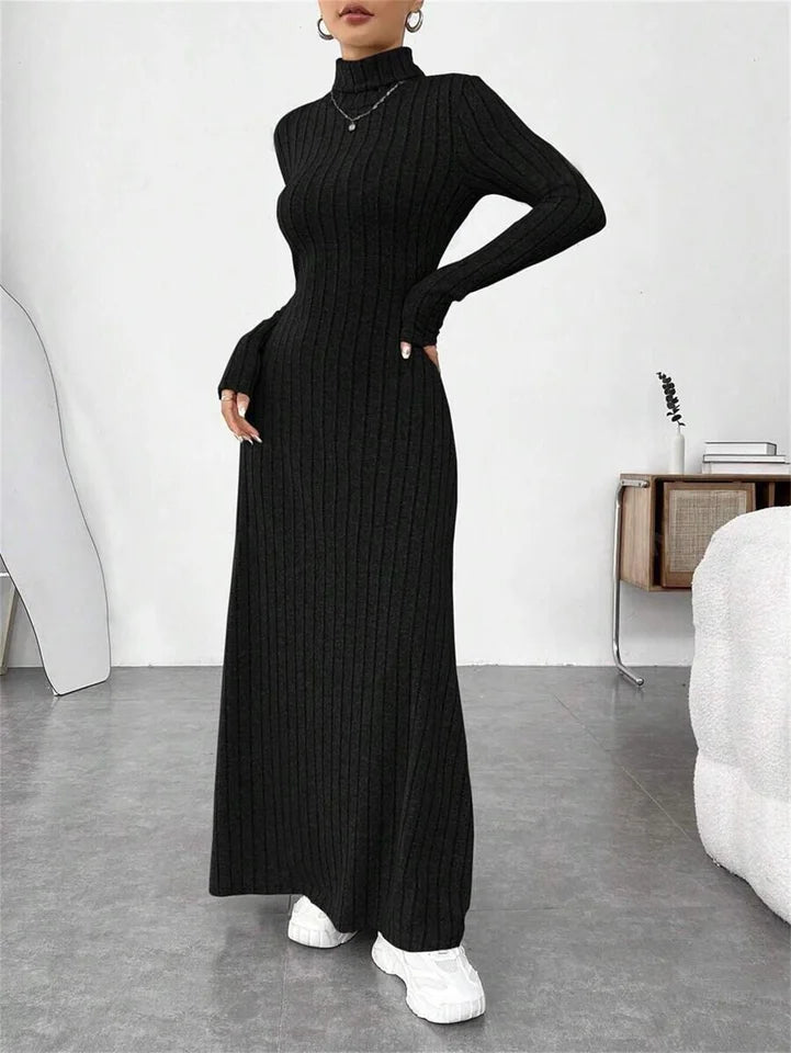 Knitted Elegant Long Sleeve Dress Women 2025 Autumn Winter Vintage Dresses Turtleneck Fashion Solid Vestidos Casual Street Y2K