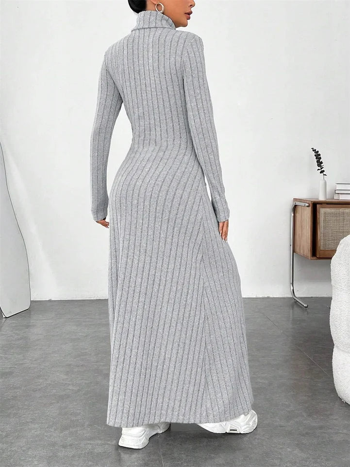 Knitted Elegant Long Sleeve Dress Women 2025 Autumn Winter Vintage Dresses Turtleneck Fashion Solid Vestidos Casual Street Y2K